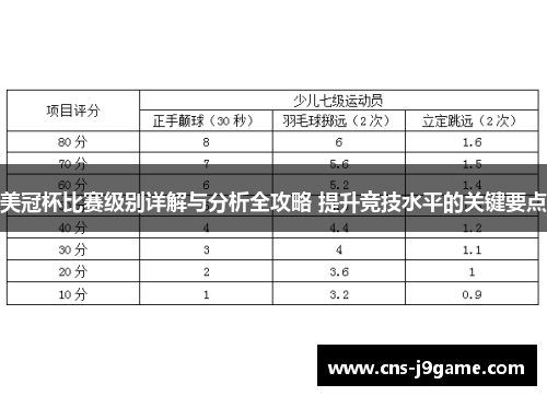 美冠杯比赛级别详解与分析全攻略 提升竞技水平的关键要点